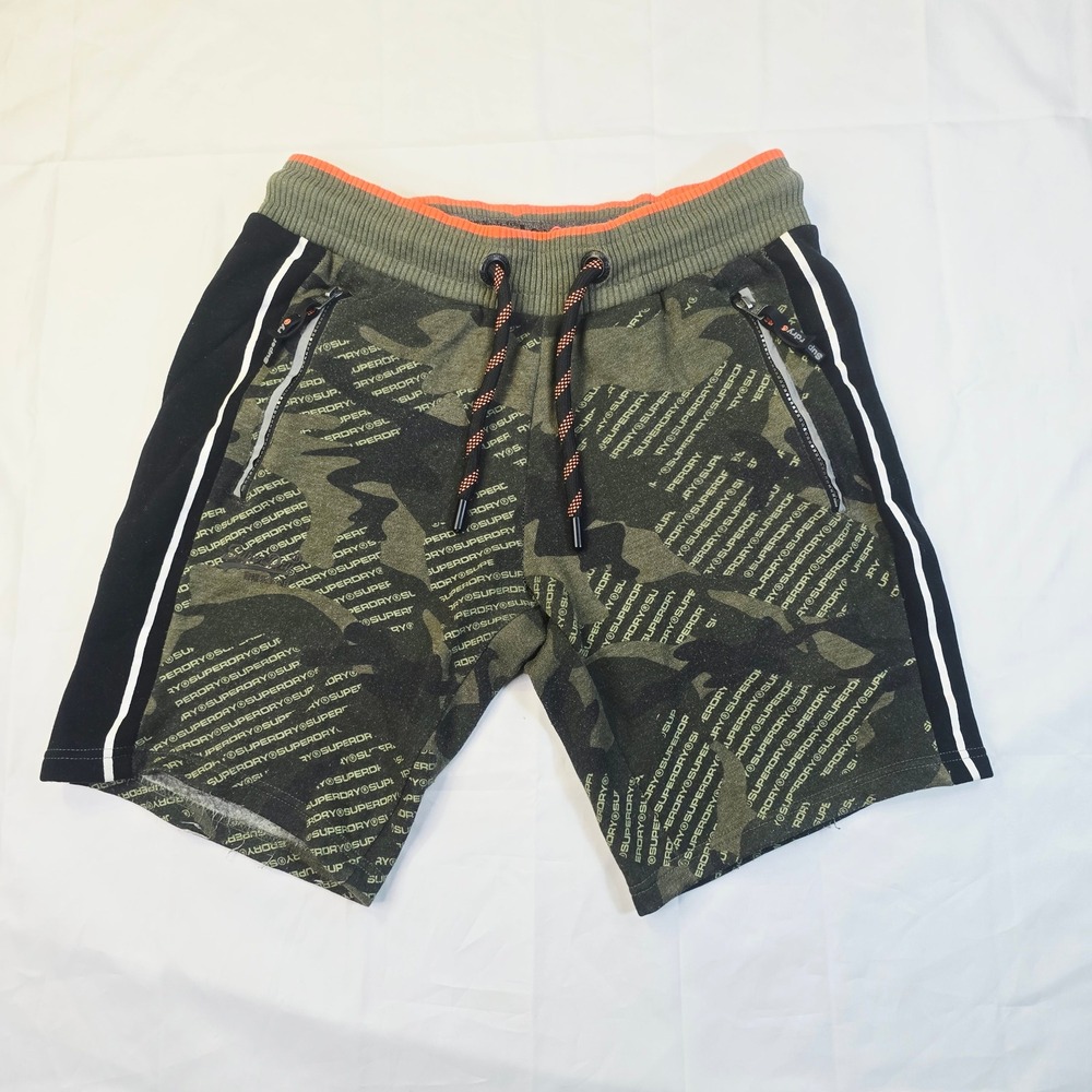 Superdry Men's Orange Label Camo Sweat Shorts Medium Green Logo Side Stripe A18
